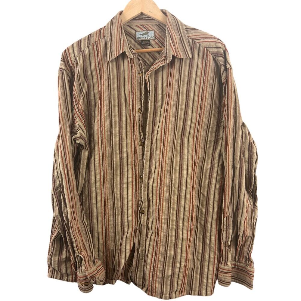 Horny‎ Toad Men’s Large Textured Cotton Button Down Shirt Striped Portugal